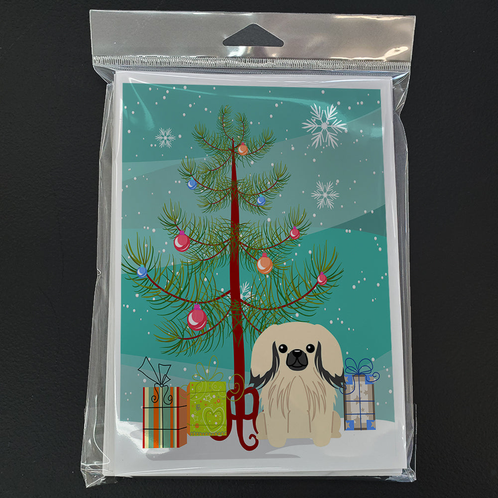Merry Christmas Tree Pekingese Cream Greeting Cards Pack of 8 Blank Cards with Envelopes Whimsical A7 Size 5x7