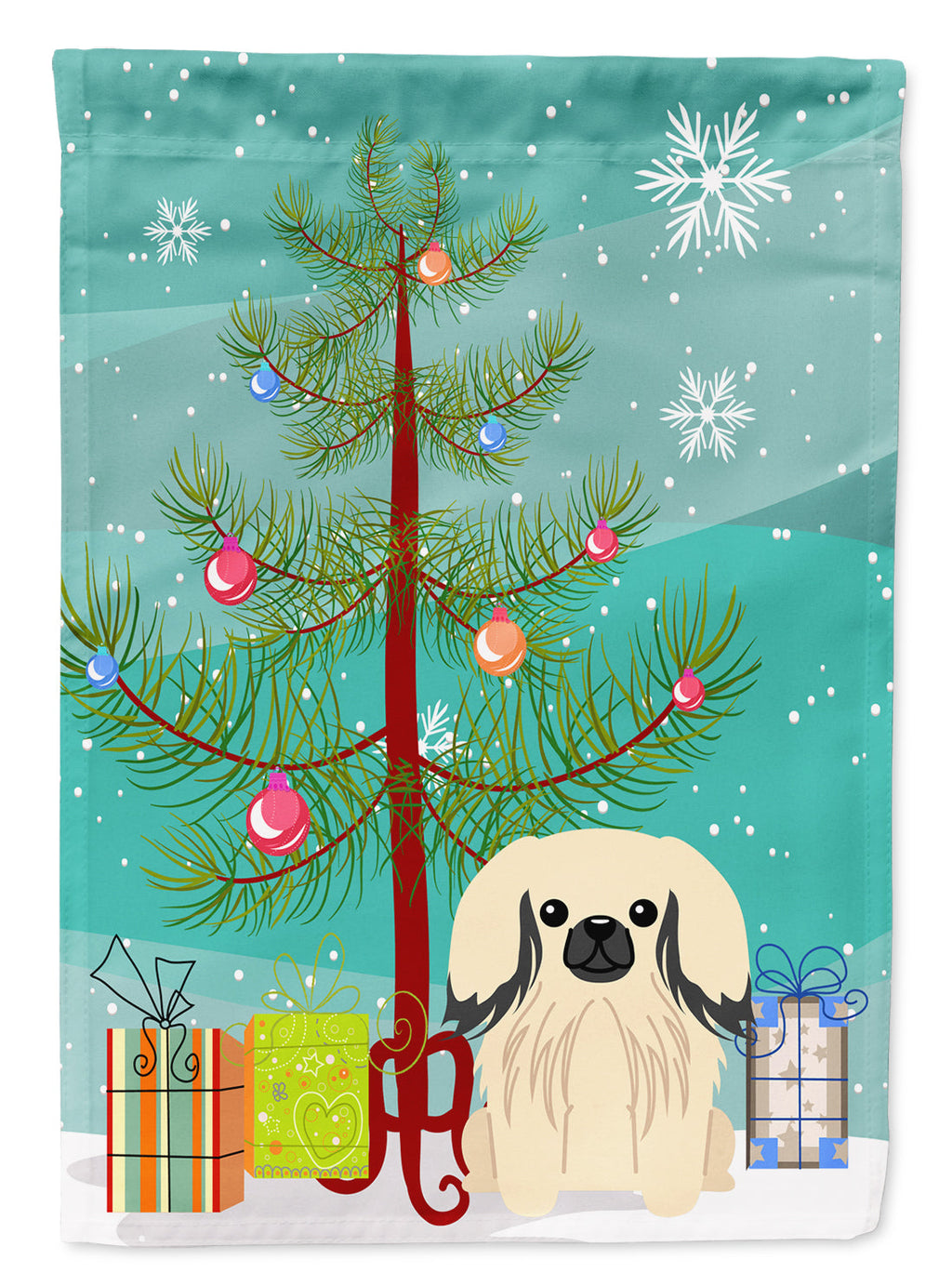 Merry Christmas Tree Pekingese Cream Garden Flag Mailbox Decorative Yard Banner Outside Patio Artwork for Flower Beds, Garden Size, Multicolor