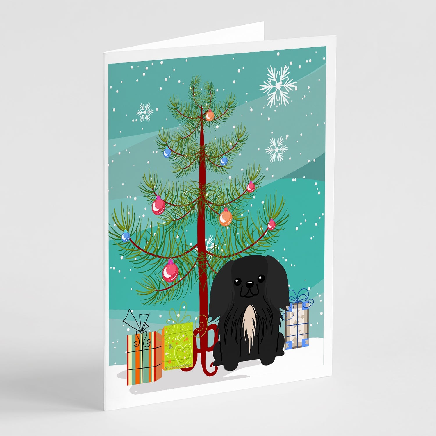 Merry Christmas Tree Pekingese Black Greeting Cards Pack of 8 Blank Cards with Envelopes Whimsical A7 Size 5x7