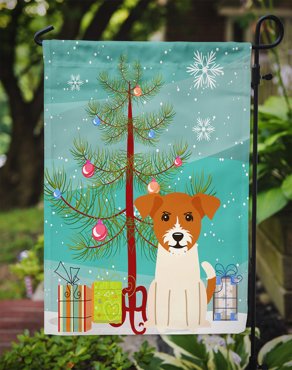 Merry Christmas Tree Jack Russell Terrier Garden Flag Mailbox Decorative Yard Banner Outside Patio Artwork for Flower Beds, Garden Size, Multicolor