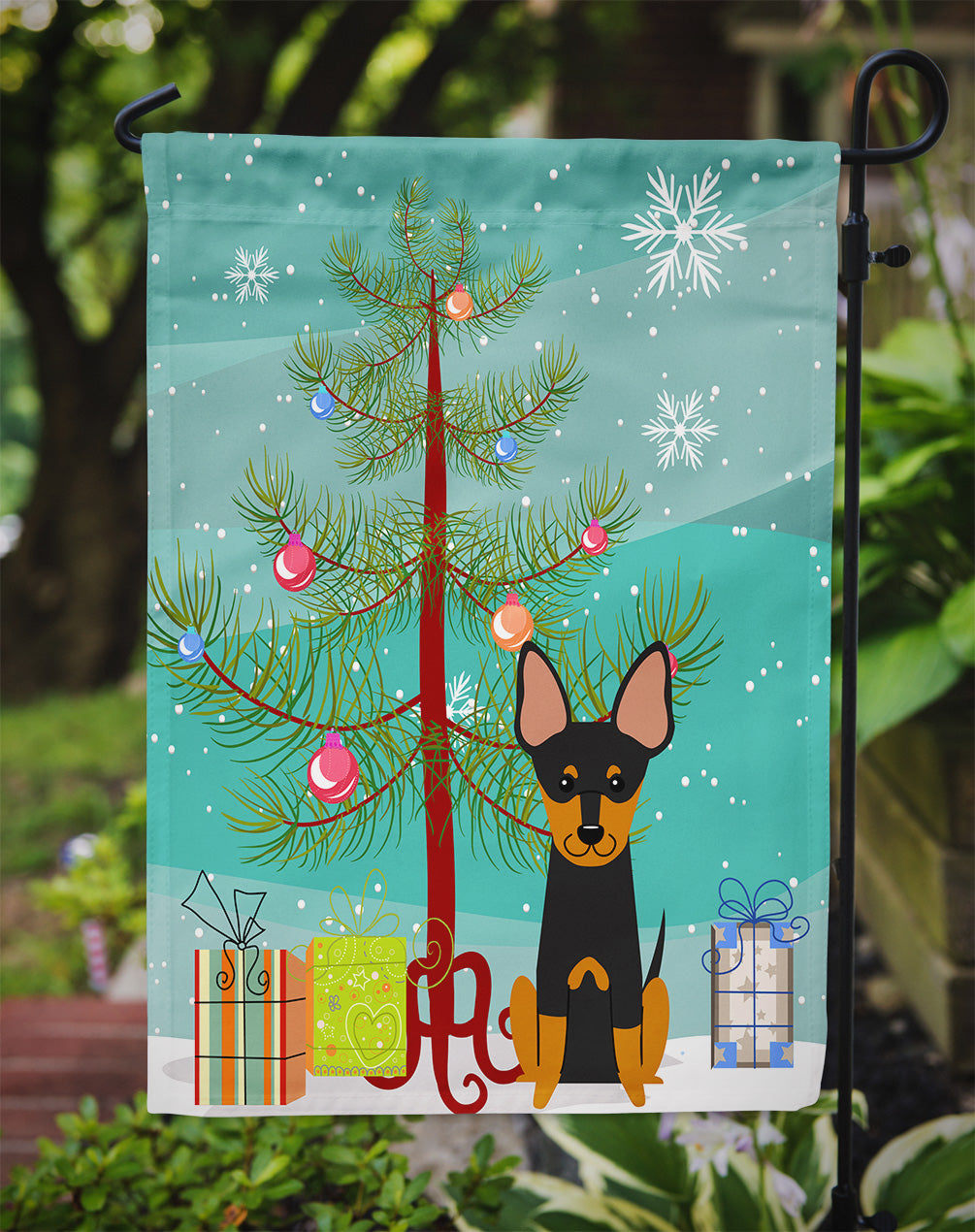 Merry Christmas Tree English Toy Terrier Garden Flag Mailbox Decorative Yard Banner Outside Patio Artwork for Flower Beds, Garden Size, Multicolor