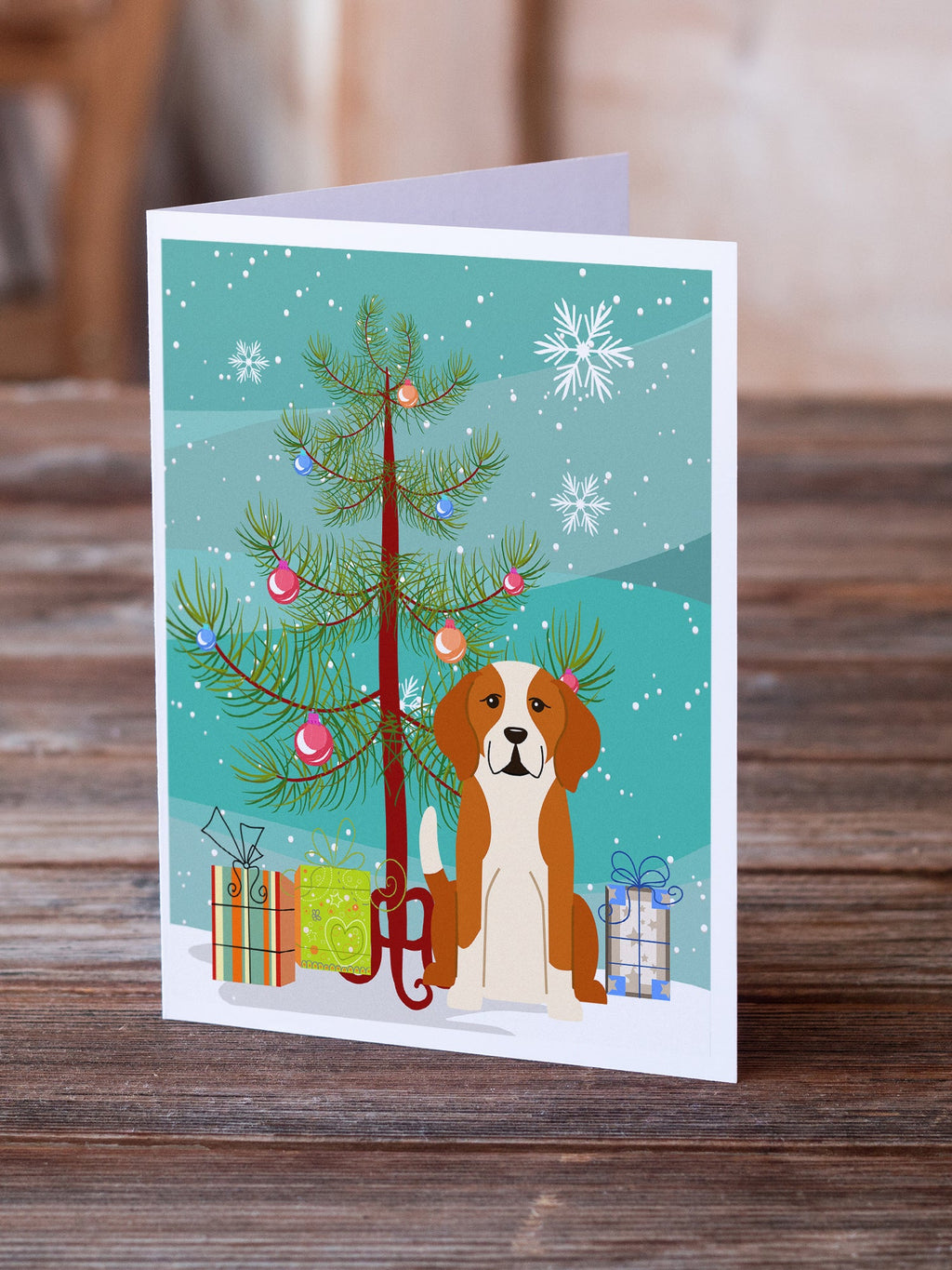 Merry Christmas Tree English Foxhound Greeting Cards Pack of 8 Blank Cards with Envelopes Whimsical A7 Size 5x7