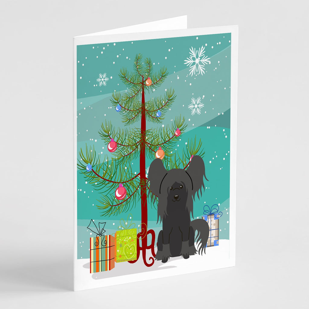 Merry Christmas Tree Chinese Crested Black Greeting Cards Pack of 8 Blank Cards with Envelopes Whimsical A7 Size 5x7