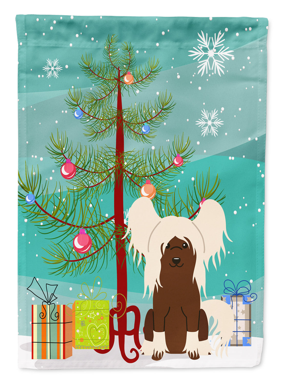 Merry Christmas Tree Chinese Crested Cream Garden Flag Mailbox Decorative Yard Banner Outside Patio Artwork for Flower Beds, Garden Size, Multicolor