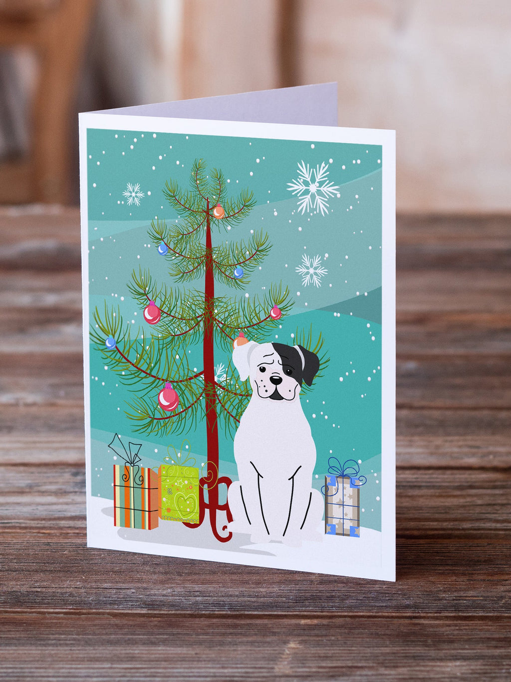 Merry Christmas Tree White Boxer Cooper Greeting Cards Pack of 8 Blank Cards with Envelopes Whimsical A7 Size 5x7