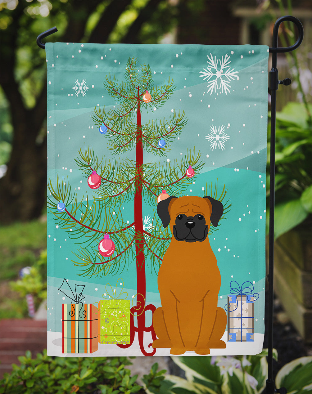 Merry Christmas Tree Fawn Boxer Garden Flag Mailbox Decorative Yard Banner Outside Patio Artwork for Flower Beds, Garden Size, Multicolor