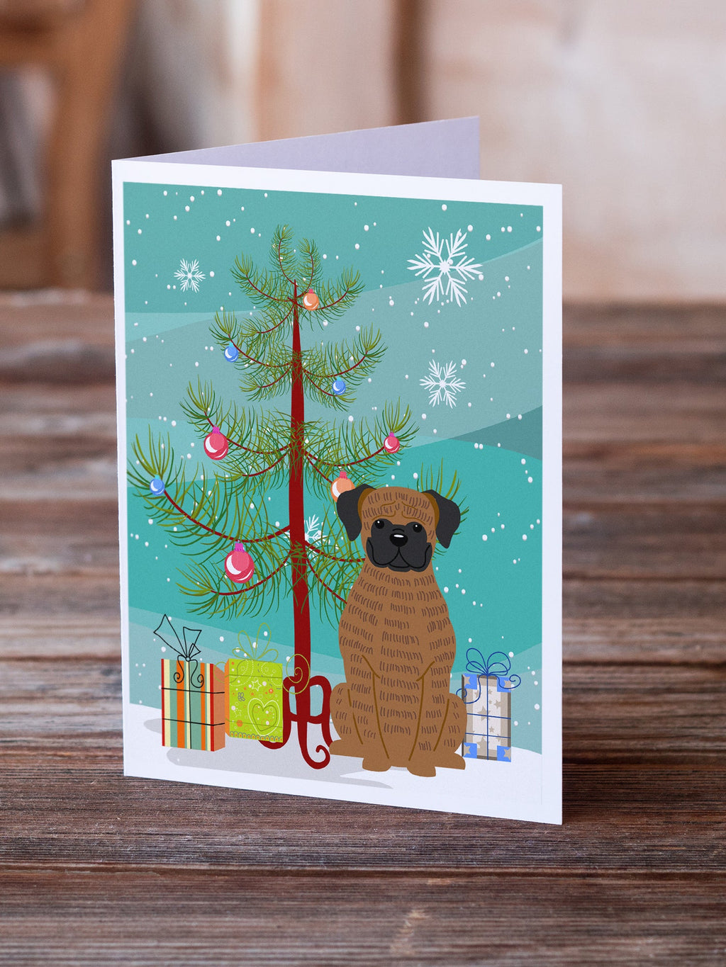 Merry Christmas Tree Brindle Boxer Greeting Cards Pack of 8 Blank Cards with Envelopes Whimsical A7 Size 5x7