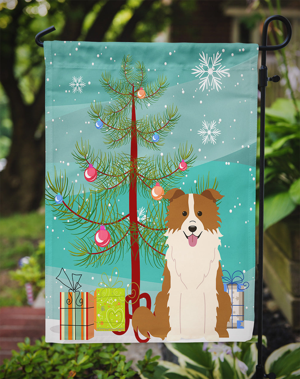 Merry Christmas Tree Border Collie Red White Garden Flag Mailbox Decorative Yard Banner Outside Patio Artwork for Flower Beds, Garden Size, Multicolor