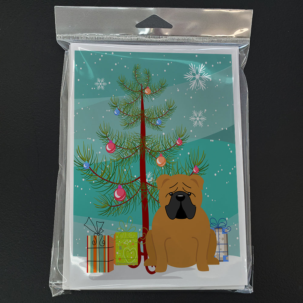 Merry Christmas Tree English Bulldog Red Greeting Cards Pack of 8 Blank Cards with Envelopes Whimsical A7 Size 5x7