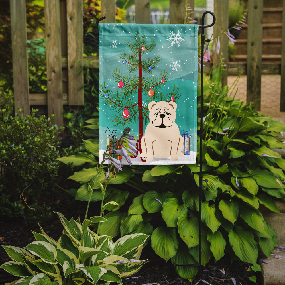 Merry Christmas Tree English Bulldog White Garden Flag Mailbox Decorative Yard Banner Outside Patio Artwork for Flower Beds, Garden Size, Multicolor