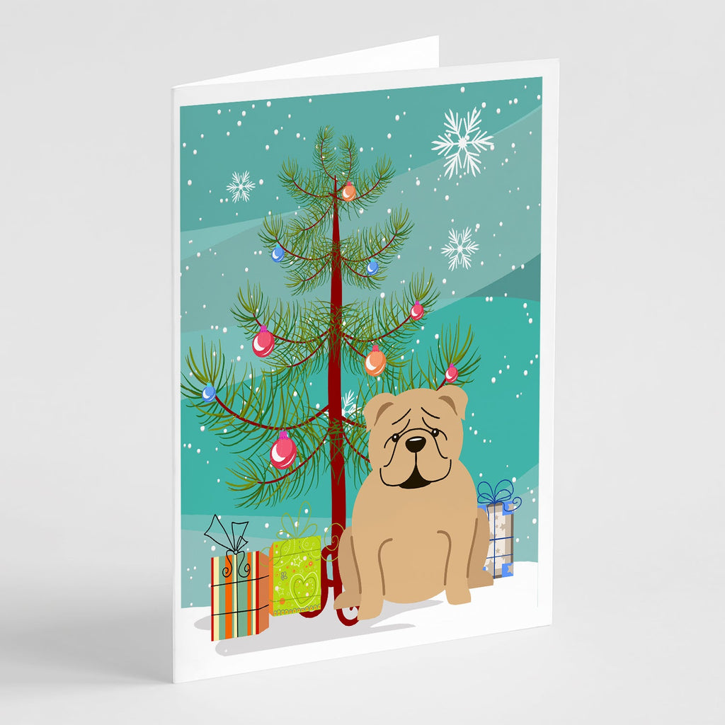 Merry Christmas Tree English Bulldog Fawn Greeting Cards Pack of 8 Blank Cards with Envelopes Whimsical A7 Size 5x7