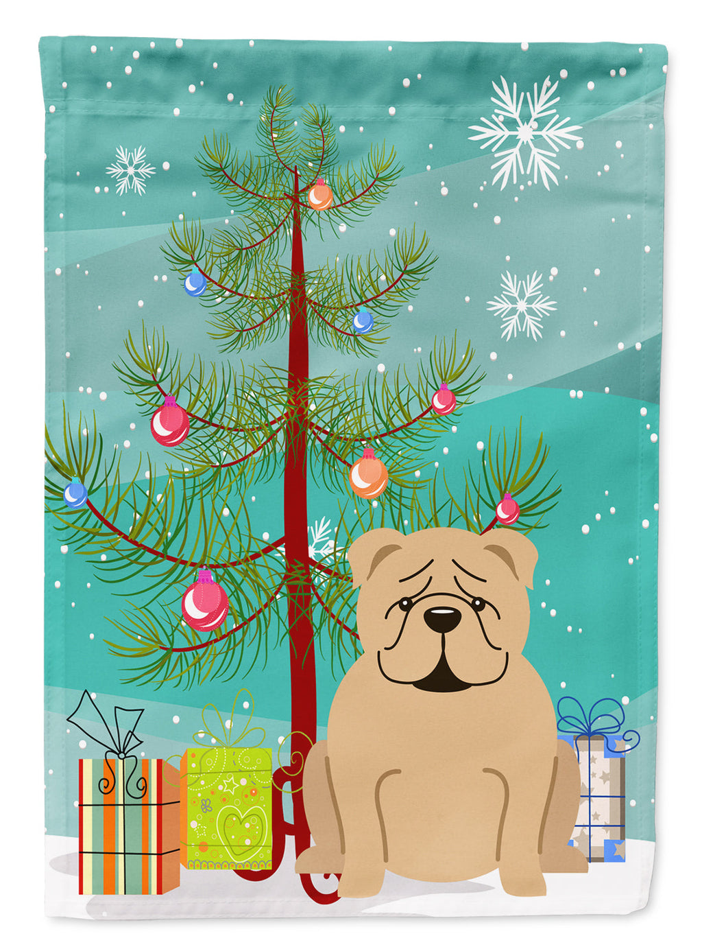 Merry Christmas Tree English Bulldog Fawn Garden Flag Mailbox Decorative Yard Banner Outside Patio Artwork for Flower Beds, Garden Size, Multicolor