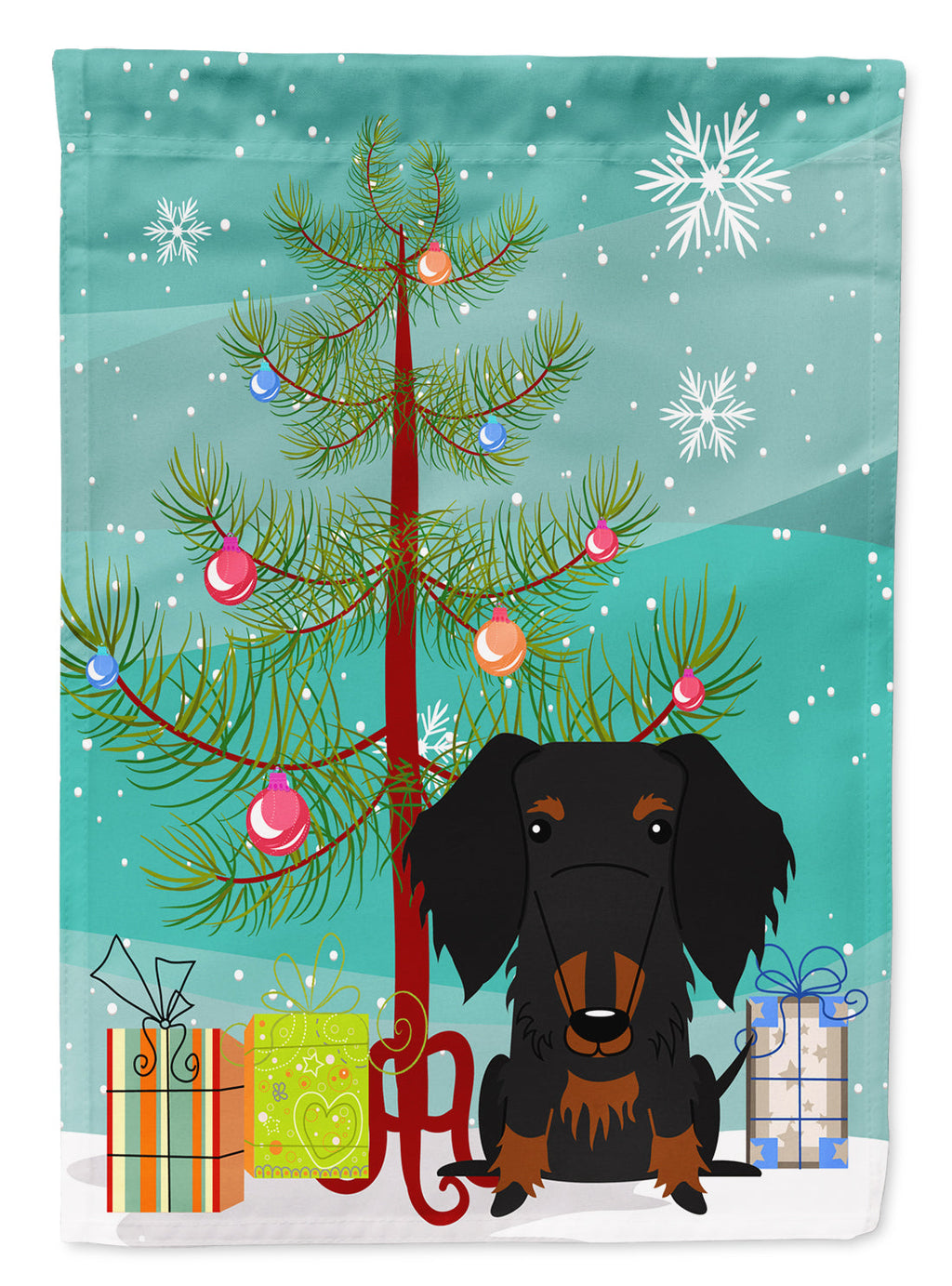 Merry Christmas Tree Wire Haired Dachshund Black Tan Garden Flag Mailbox Decorative Yard Banner Outside Patio Artwork for Flower Beds, Garden Size, Multicolor