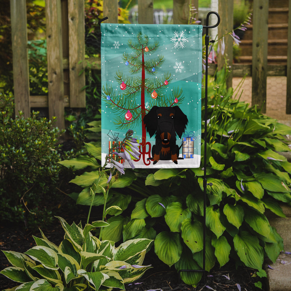 Merry Christmas Tree Wire Haired Dachshund Black Tan Garden Flag Mailbox Decorative Yard Banner Outside Patio Artwork for Flower Beds, Garden Size, Multicolor