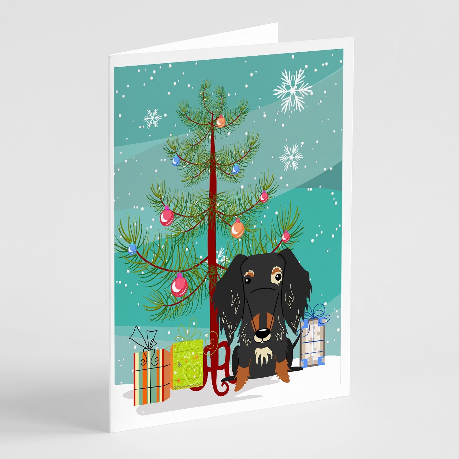Merry Christmas Tree Wire Haired Dachshund Dapple Greeting Cards Pack of 8 Blank Cards with Envelopes Whimsical A7 Size 5x7