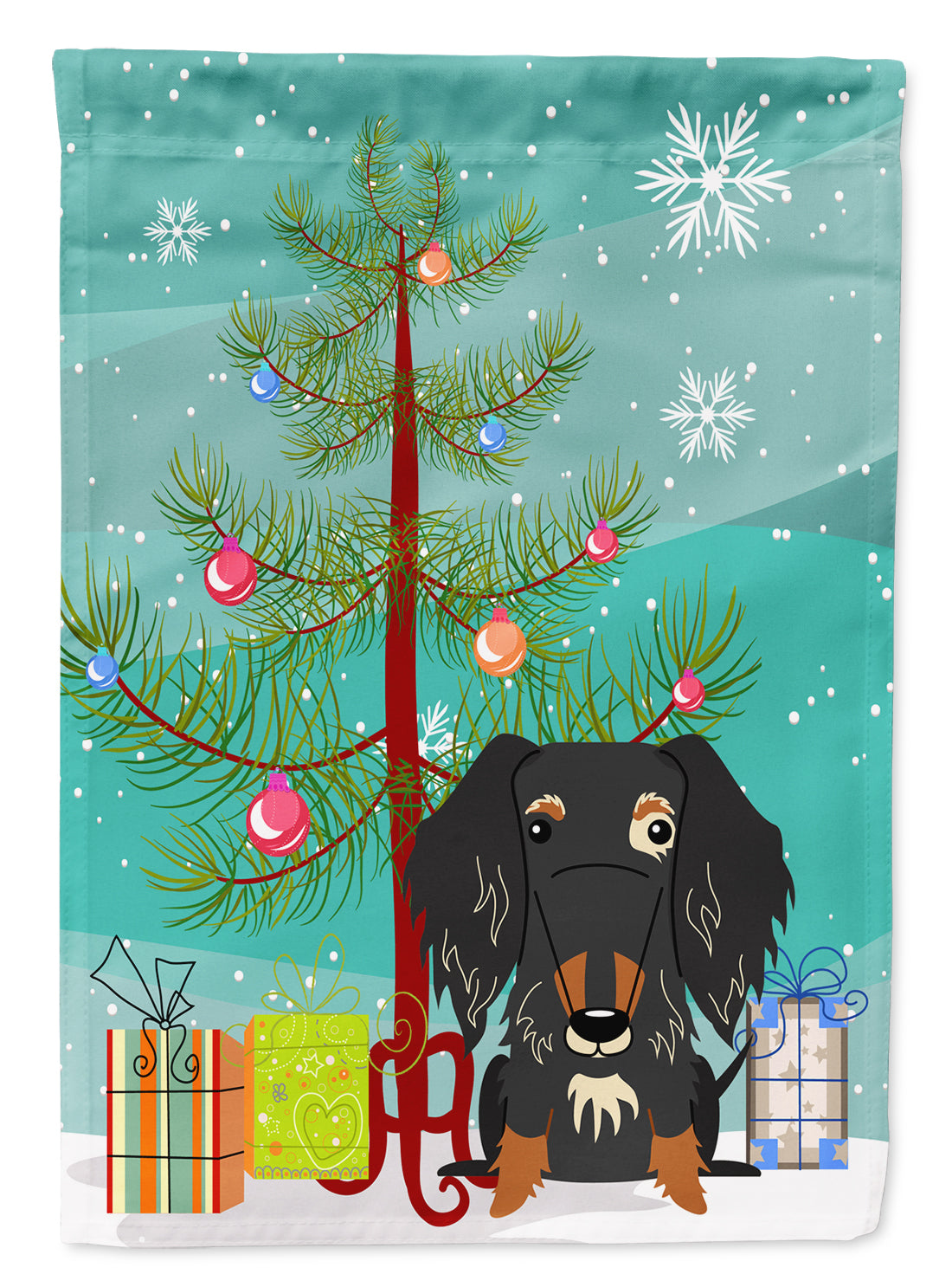 Merry Christmas Tree Wire Haired Dachshund Dapple Garden Flag Mailbox Decorative Yard Banner Outside Patio Artwork for Flower Beds, Garden Size, Multicolor