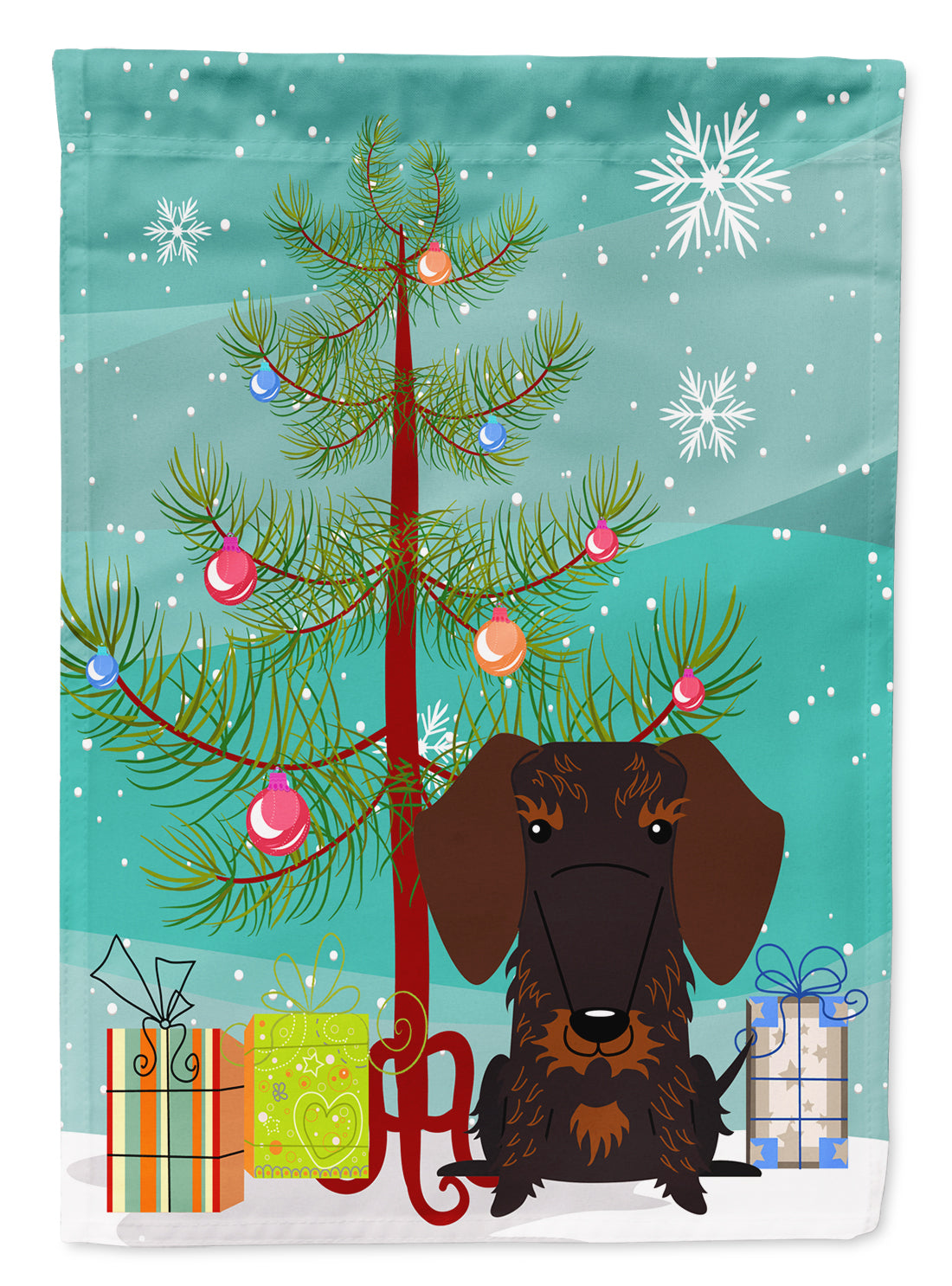 Merry Christmas Tree Wire Haired Dachshund Chocolate Garden Flag Mailbox Decorative Yard Banner Outside Patio Artwork for Flower Beds, Garden Size, Multicolor