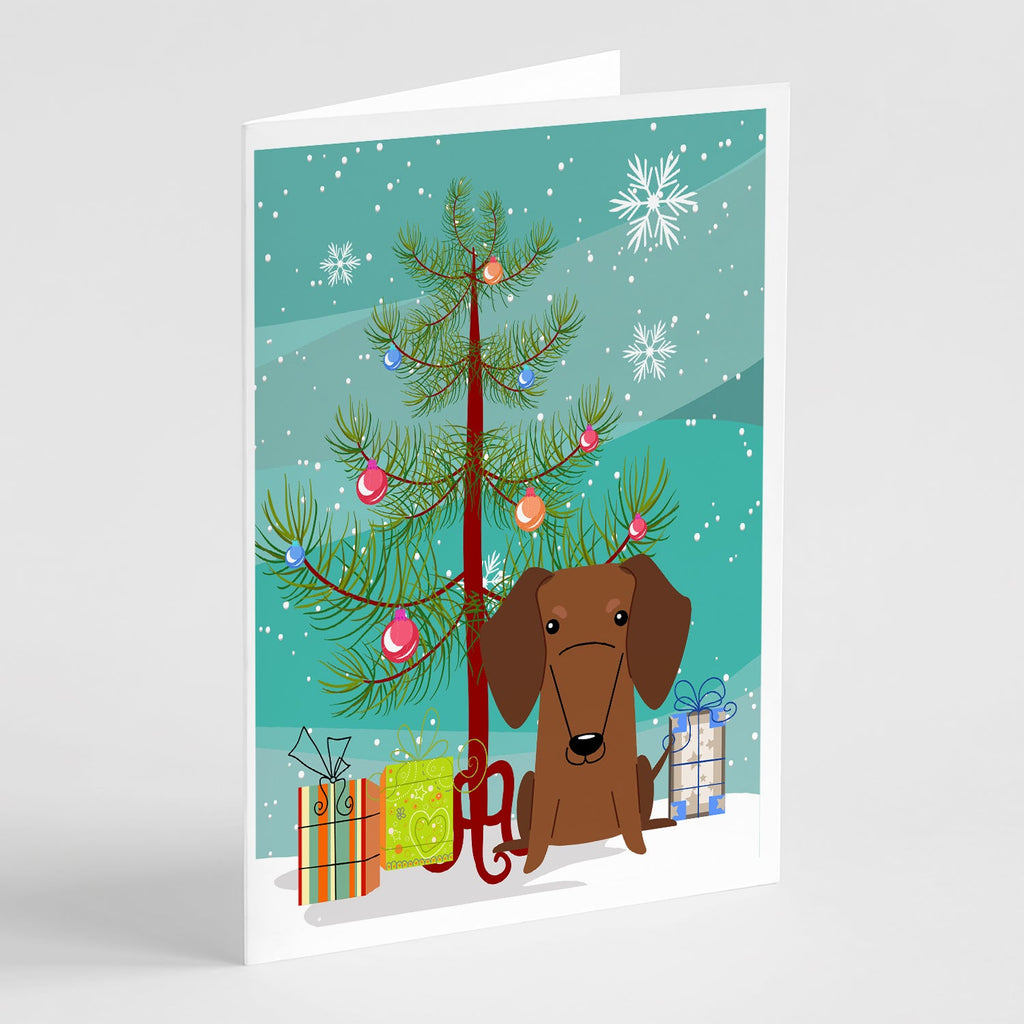Merry Christmas Tree Dachshund Red Brown Greeting Cards Pack of 8 Blank Cards with Envelopes Whimsical A7 Size 5x7