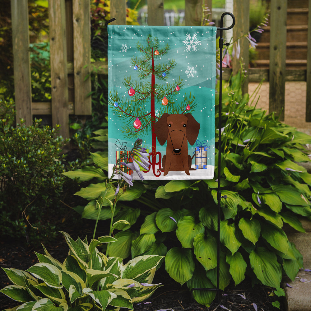 Merry Christmas Tree Dachshund Red Brown Garden Flag Mailbox Decorative Yard Banner Outside Patio Artwork for Flower Beds, Garden Size, Multicolor