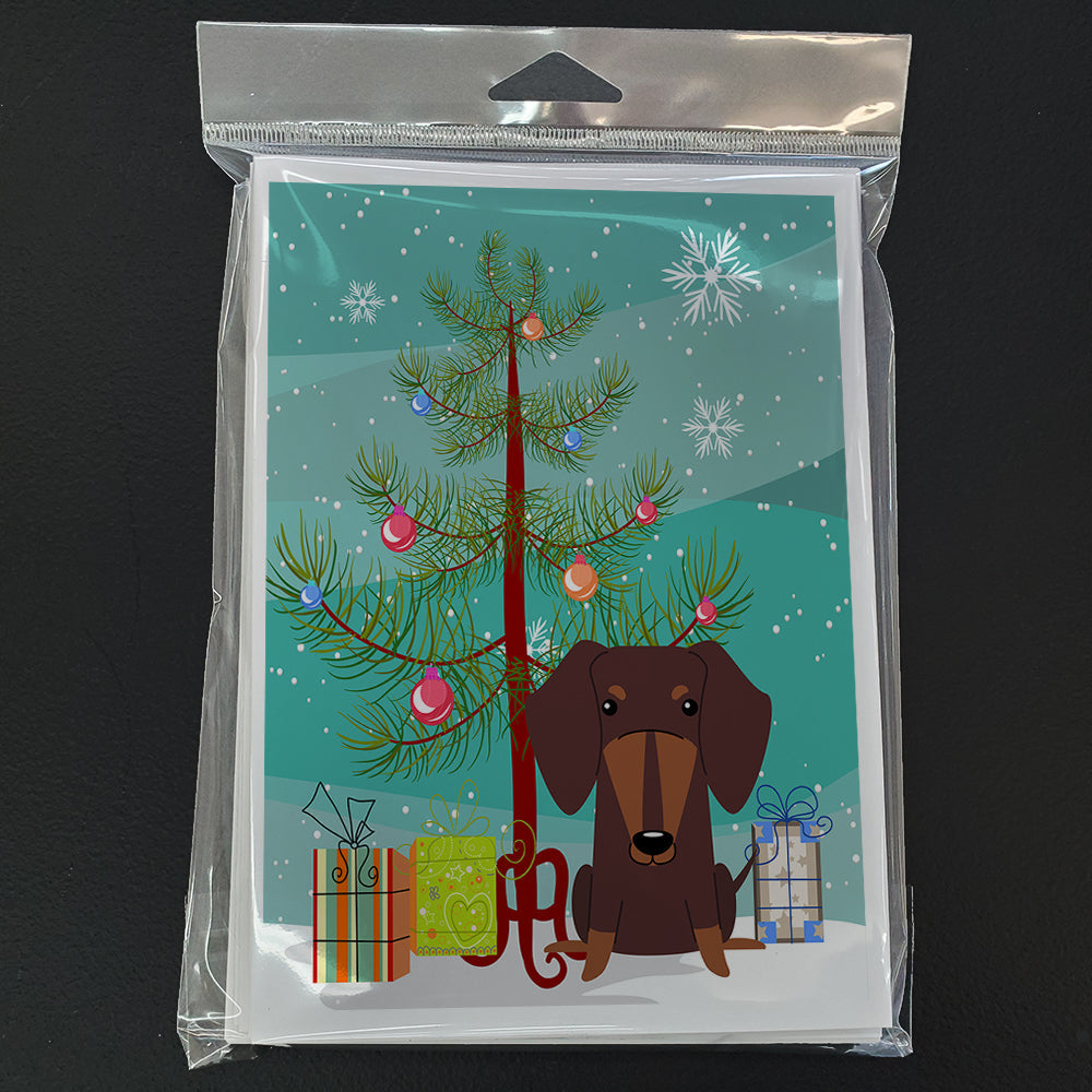 Merry Christmas Tree Dachshund Chocolate Greeting Cards Pack of 8 Blank Cards with Envelopes Whimsical A7 Size 5x7