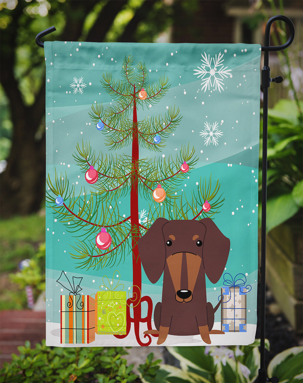 Merry Christmas Tree Dachshund Chocolate Garden Flag Mailbox Decorative Yard Banner Outside Patio Artwork for Flower Beds, Garden Size, Multicolor