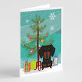Merry Christmas Tree Dachshund Black Tan Greeting Cards Pack of 8 Blank Cards with Envelopes Whimsical A7 Size 5x7