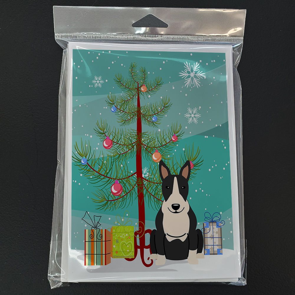 Merry Christmas Tree Bull Terrier Black White Greeting Cards Pack of 8 Blank Cards with Envelopes Whimsical A7 Size 5x7