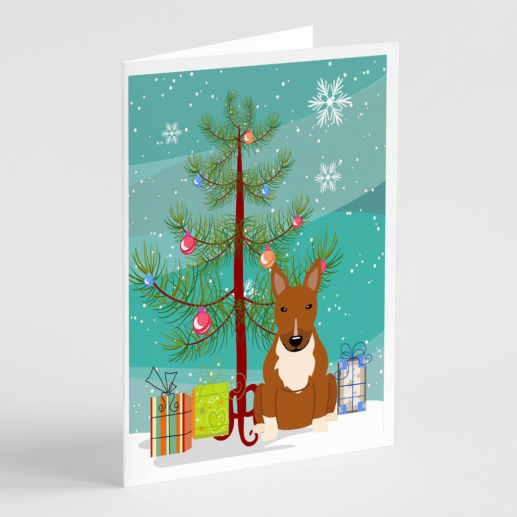 Merry Christmas Tree Bull Terrier Red Greeting Cards Pack of 8 Blank Cards with Envelopes Whimsical A7 Size 5x7