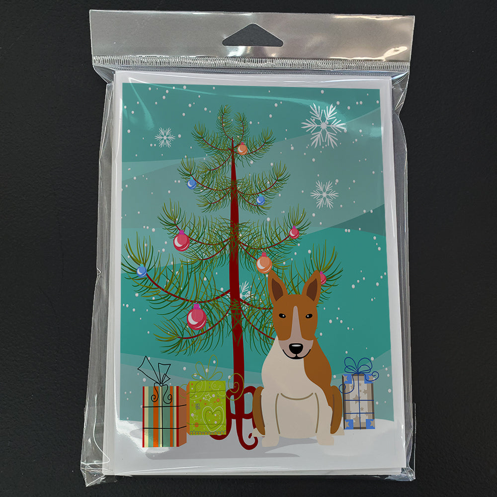 Merry Christmas Tree Bull Terrier Red White Greeting Cards Pack of 8 Blank Cards with Envelopes Whimsical A7 Size 5x7