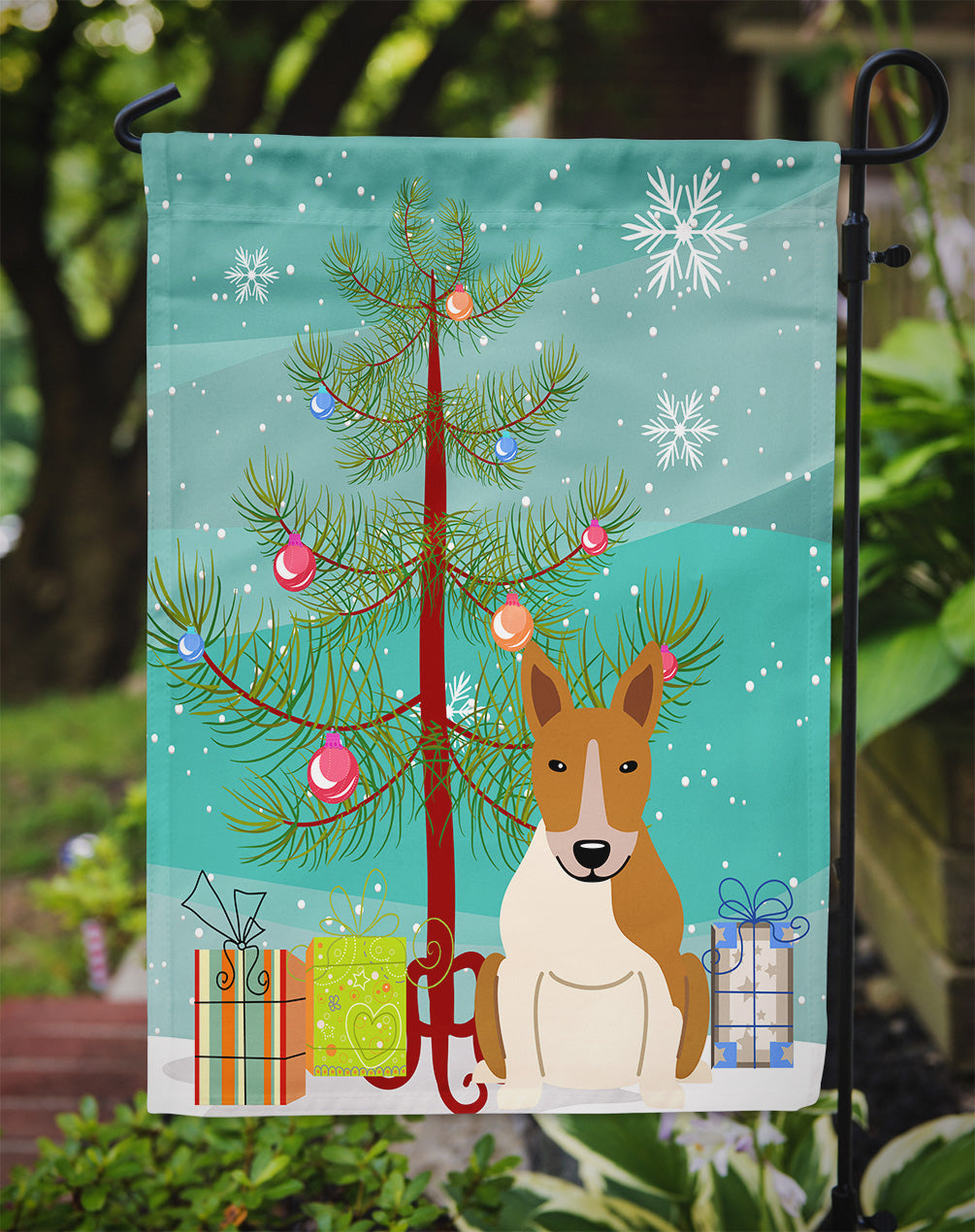 Merry Christmas Tree Bull Terrier Red White Garden Flag Mailbox Decorative Yard Banner Outside Patio Artwork for Flower Beds, Garden Size, Multicolor