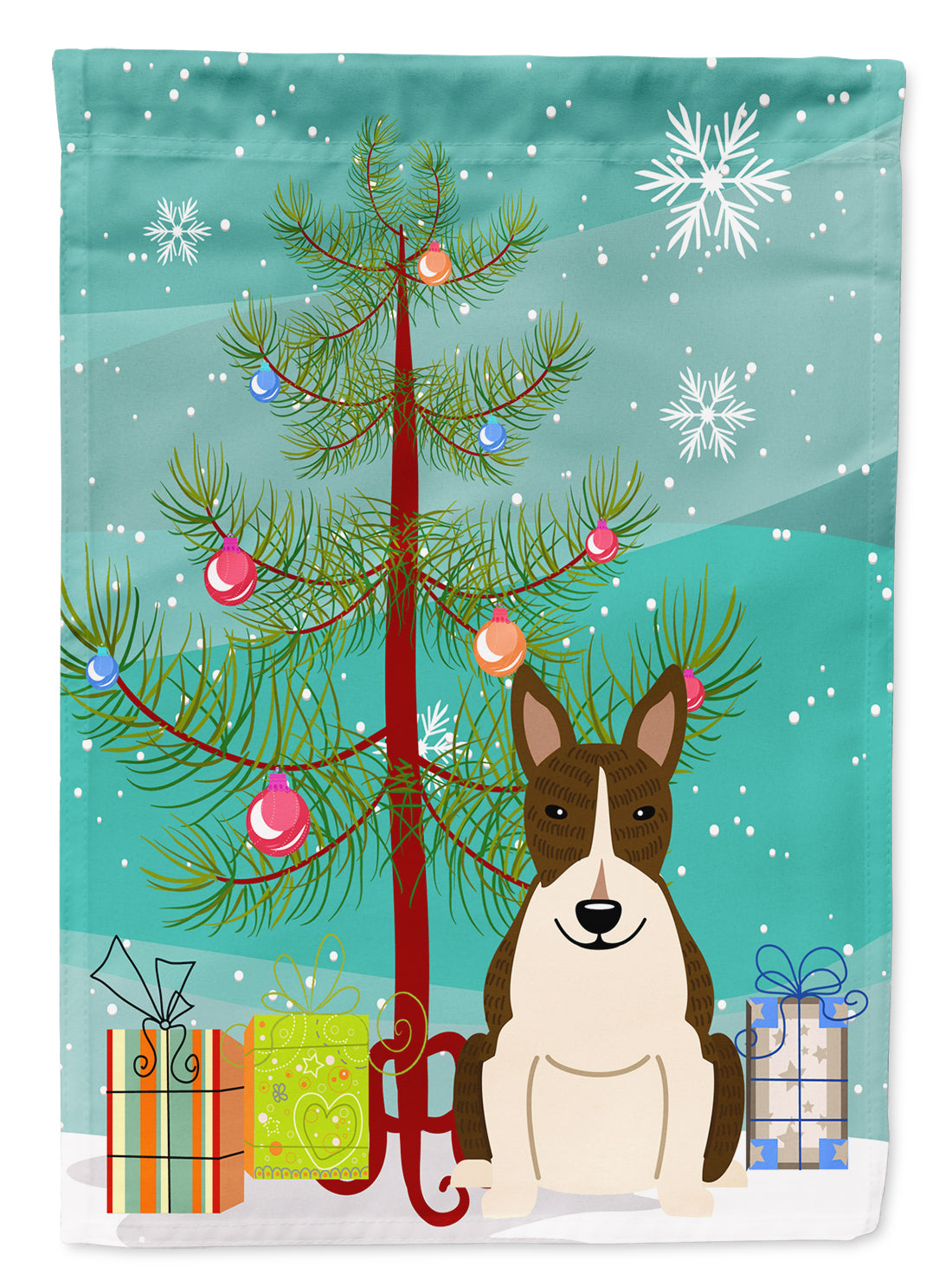 Merry Christmas Tree Bull Terrier Dark Brindle Garden Flag Mailbox Decorative Yard Banner Outside Patio Artwork for Flower Beds, Garden Size, Multicolor