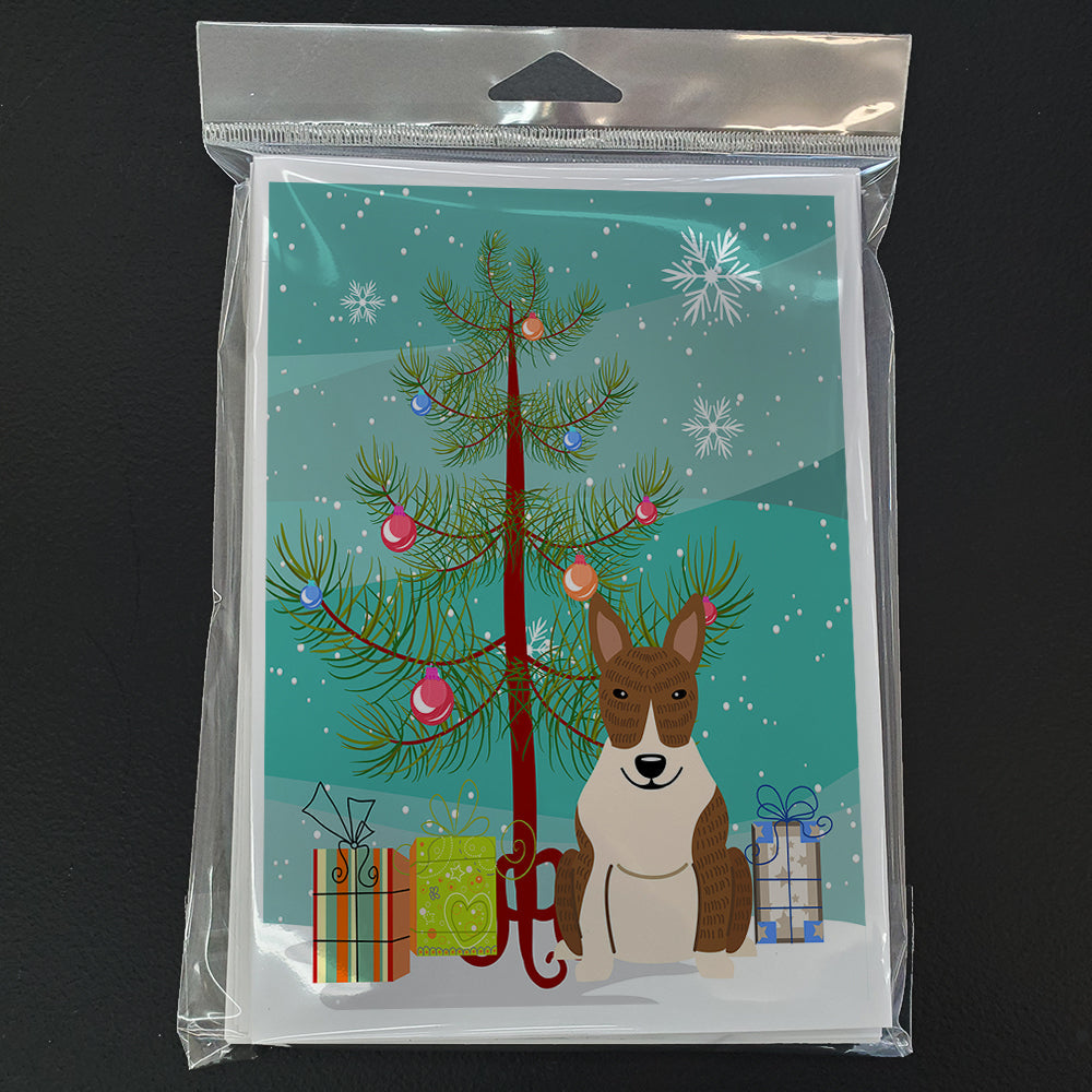 Merry Christmas Tree Bull Terrier Brindle Greeting Cards Pack of 8 Blank Cards with Envelopes Whimsical A7 Size 5x7