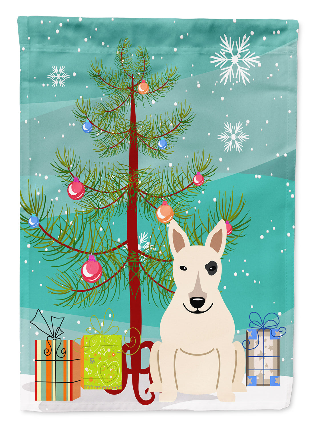 Merry Christmas Tree Bull Terrier White Garden Flag Mailbox Decorative Yard Banner Outside Patio Artwork for Flower Beds, Garden Size, Multicolor