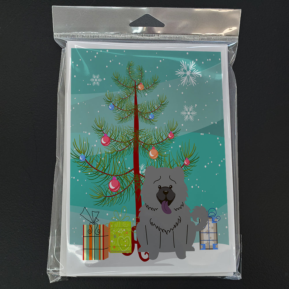 Merry Christmas Tree Chow Chow Blue Greeting Cards Pack of 8 Blank Cards with Envelopes Whimsical A7 Size 5x7