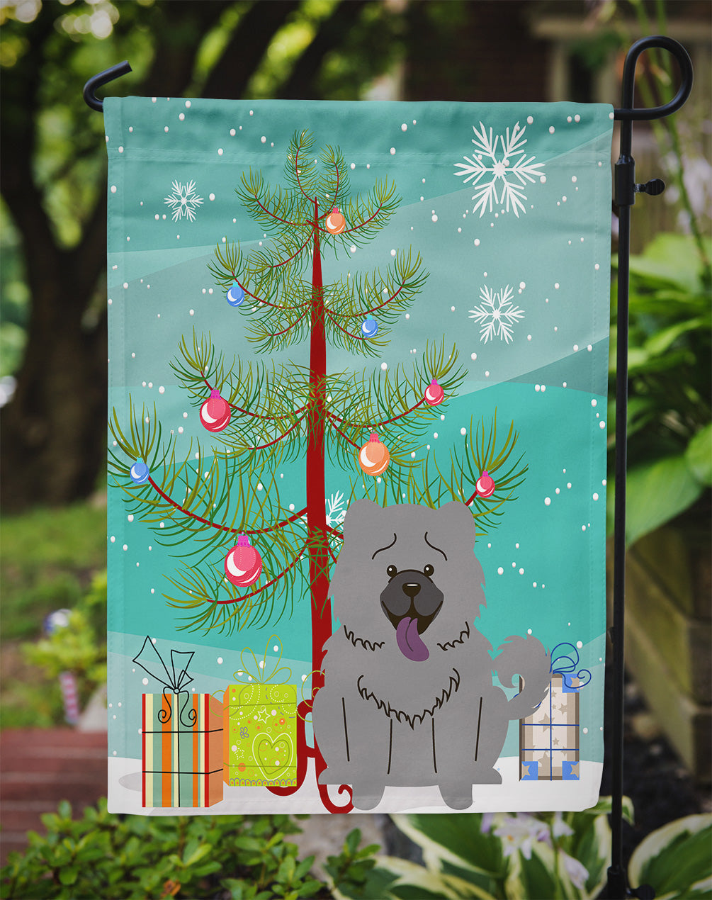 Merry Christmas Tree Chow Chow Blue Garden Flag Mailbox Decorative Yard Banner Outside Patio Artwork for Flower Beds, Garden Size, Multicolor