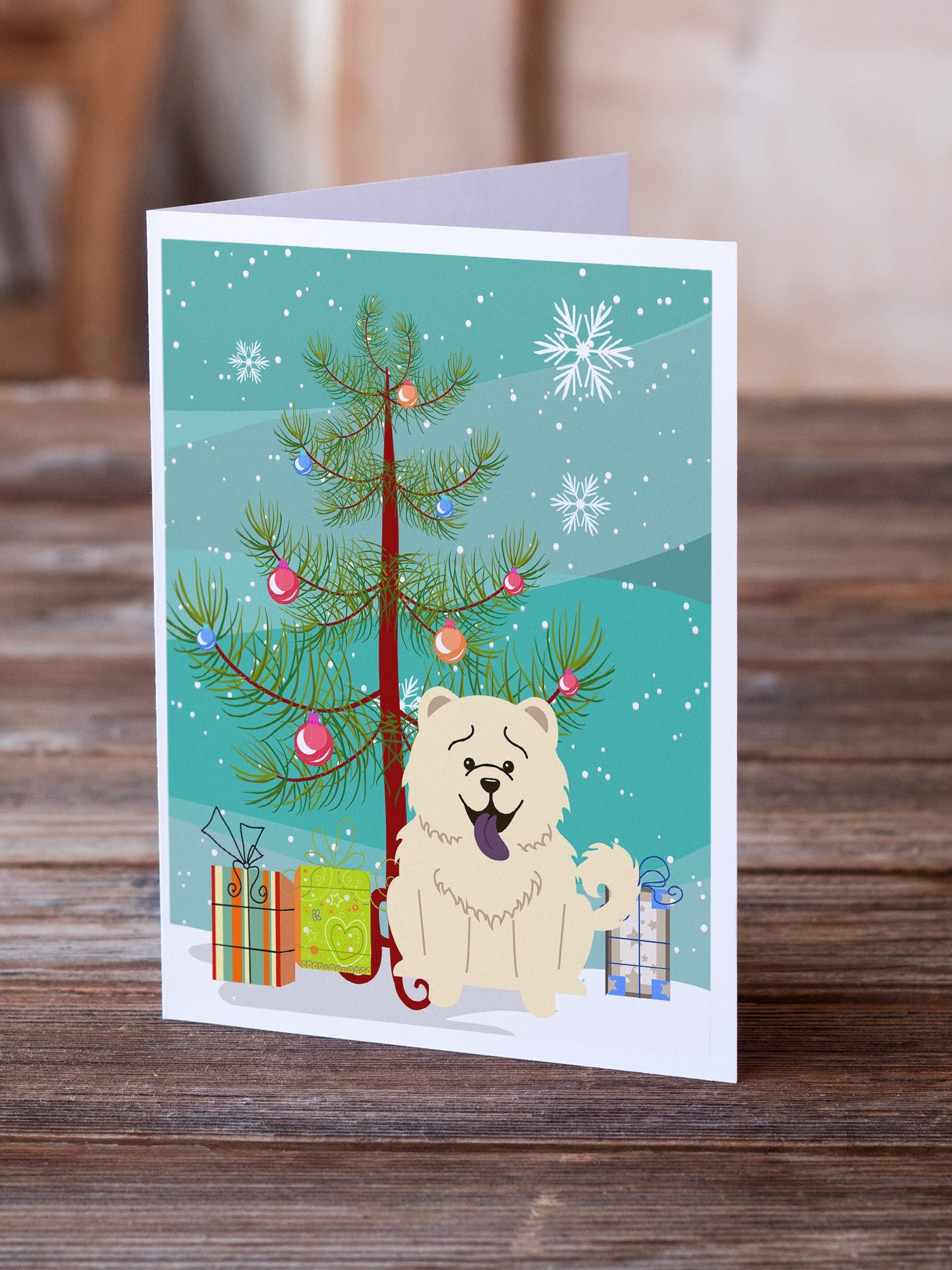 Merry Christmas Tree Chow Chow White Greeting Cards Pack of 8 Blank Cards with Envelopes Whimsical A7 Size 5x7