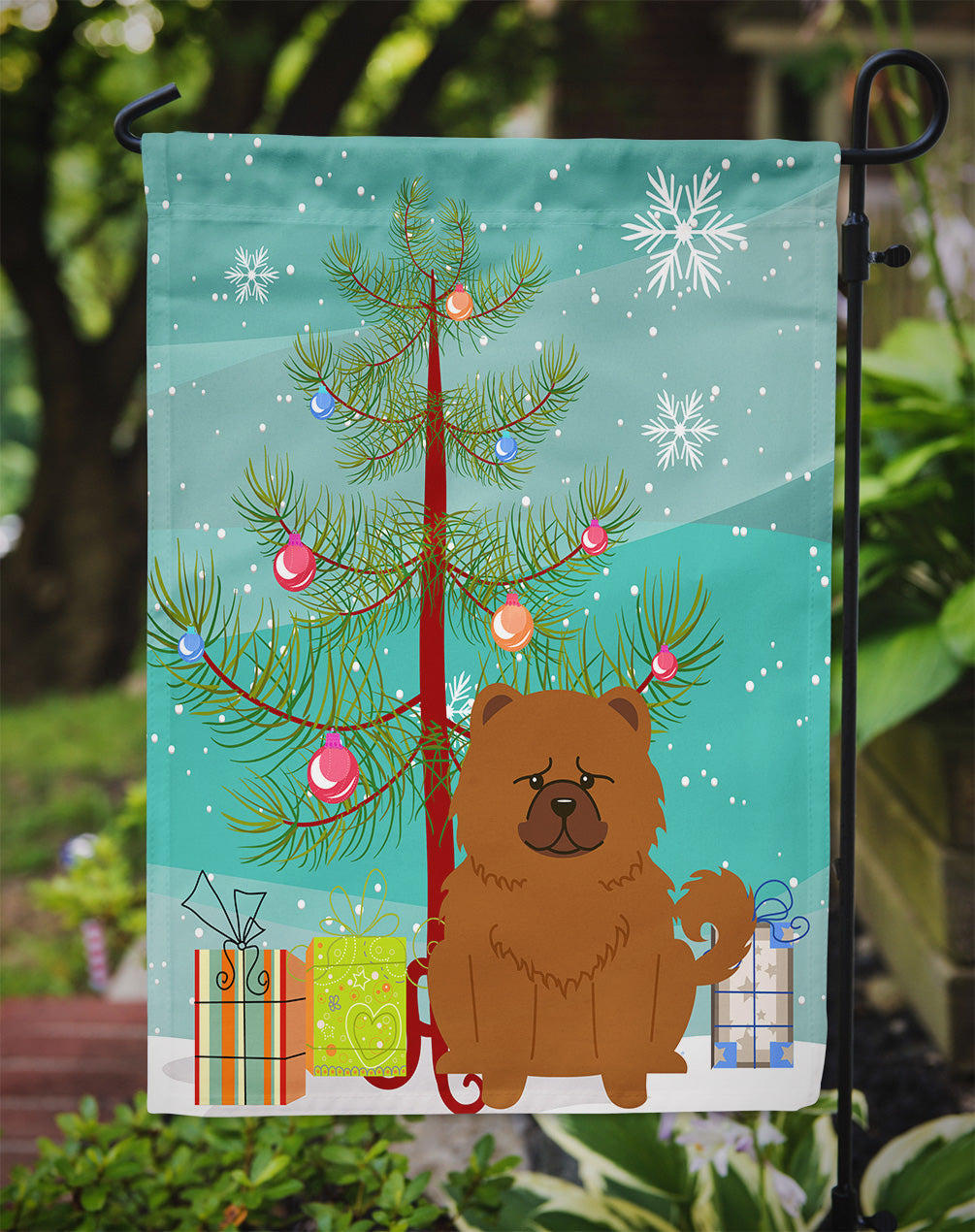 Merry Christmas Tree Chow Chow Red Garden Flag Mailbox Decorative Yard Banner Outside Patio Artwork for Flower Beds, Garden Size, Multicolor