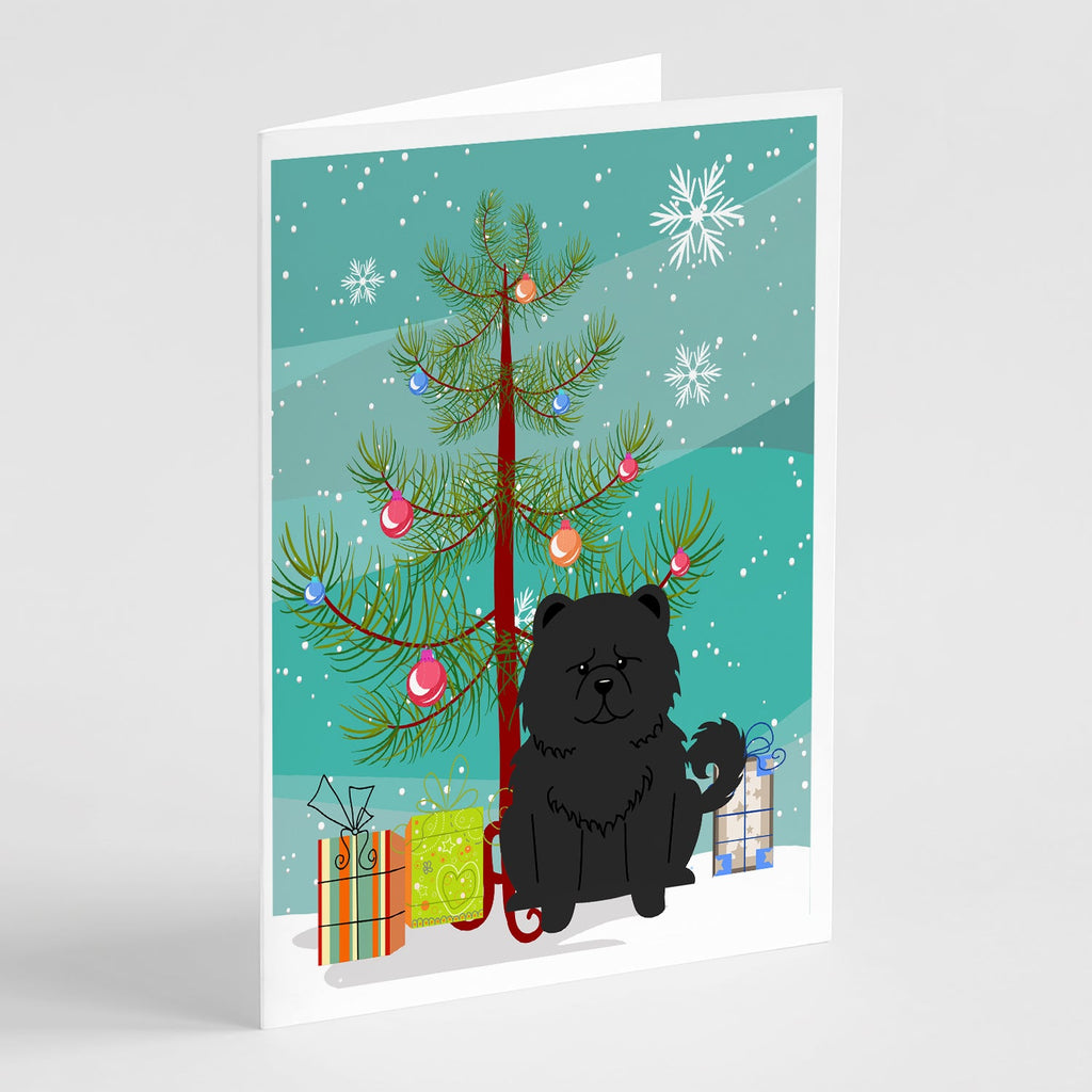 Merry Christmas Tree Chow Chow Black Greeting Cards Pack of 8 Blank Cards with Envelopes Whimsical A7 Size 5x7