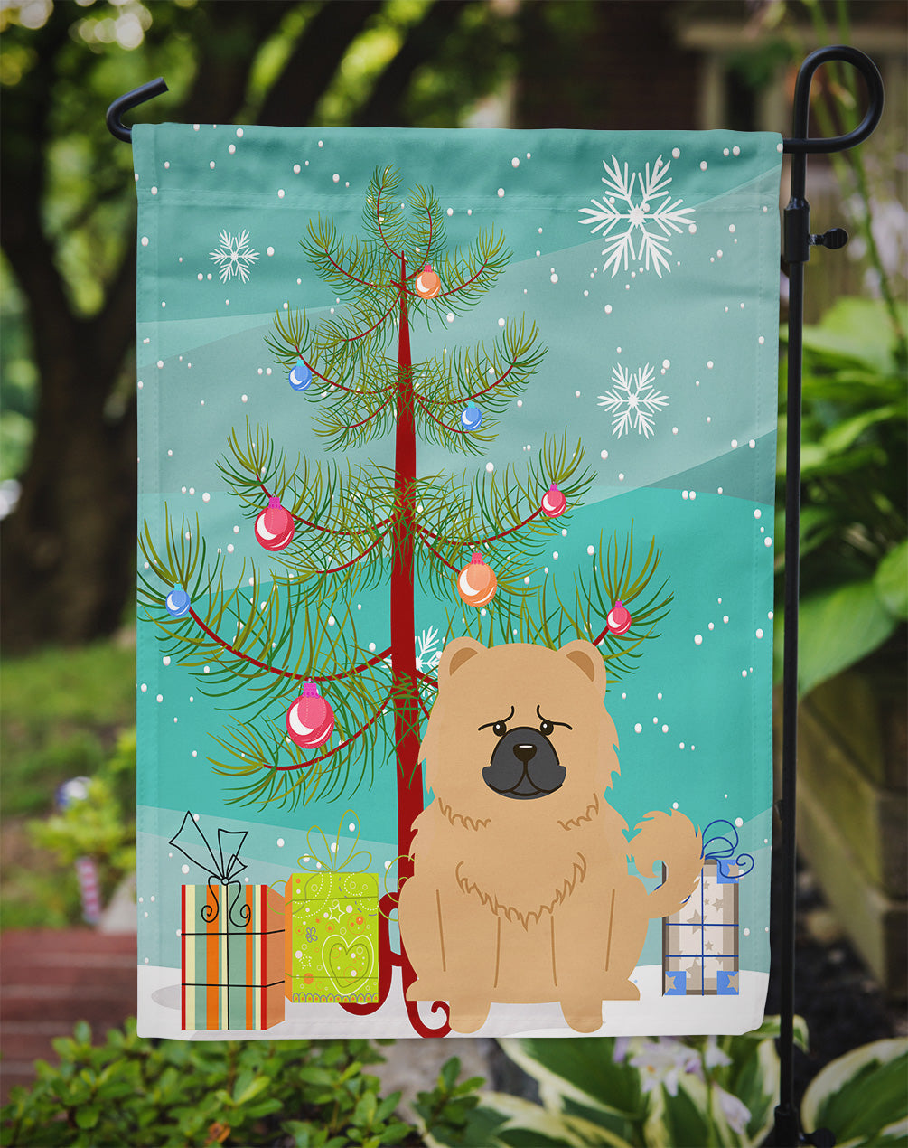 Merry Christmas Tree Chow Chow Cream Garden Flag Mailbox Decorative Yard Banner Outside Patio Artwork for Flower Beds, Garden Size, Multicolor