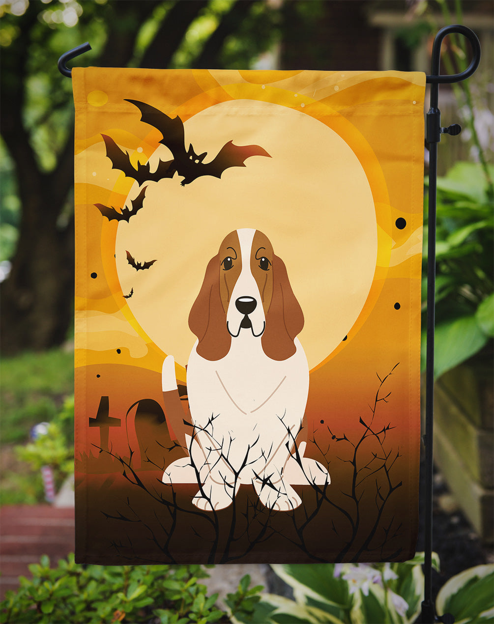 Halloween Basset Hound Garden Flag Mailbox Decorative Yard Banner Outside Patio Artwork for Flower Beds, Garden Size, Multicolor