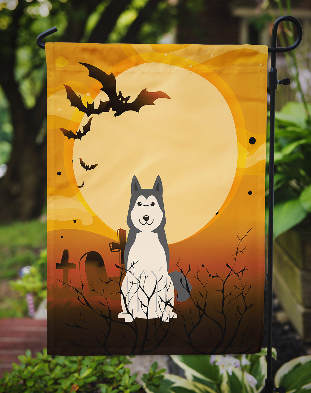 Halloween West Siberian Laika Spitz Garden Flag Mailbox Decorative Yard Banner Outside Patio Artwork for Flower Beds, Garden Size, Multicolor