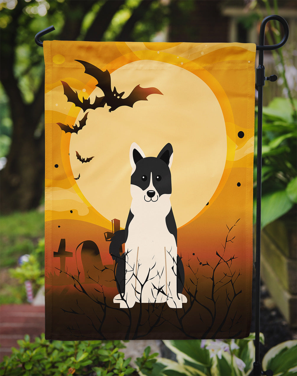 Halloween Russo-European Laika Spitz Garden Flag Mailbox Decorative Yard Banner Outside Patio Artwork for Flower Beds, Garden Size, Multicolor