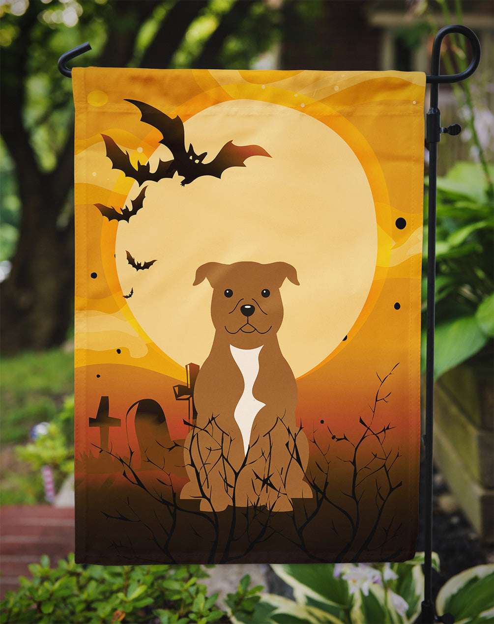 Halloween Staffordshire Bull Terrier Brown Garden Flag Mailbox Decorative Yard Banner Outside Patio Artwork for Flower Beds, Garden Size, Multicolor