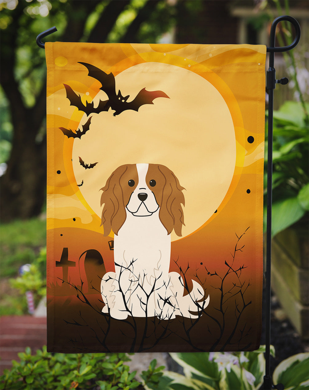 Halloween Cavalier Spaniel Garden Flag Mailbox Decorative Yard Banner Outside Patio Artwork for Flower Beds, Garden Size, Multicolor