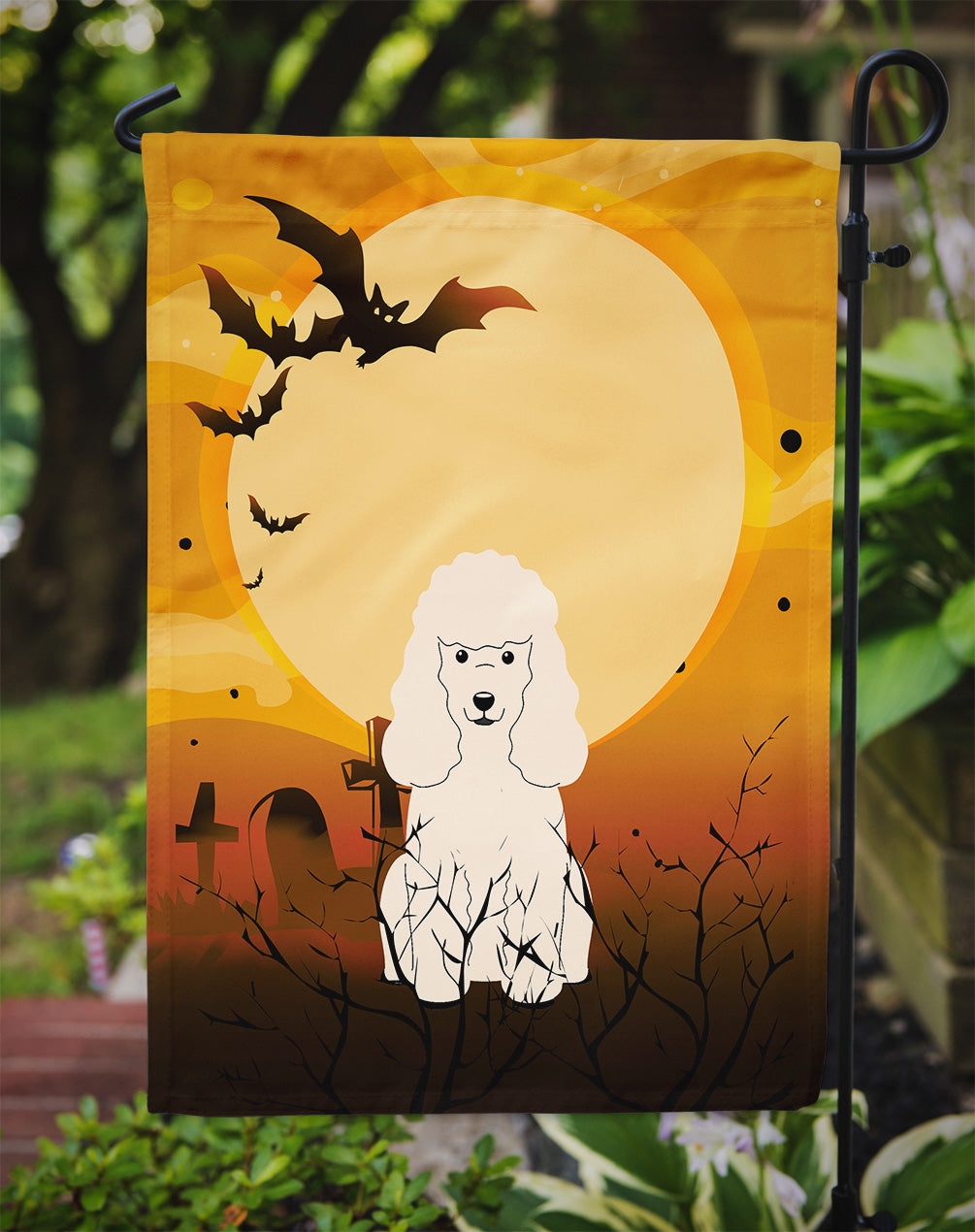 Halloween Poodle White Garden Flag Mailbox Decorative Yard Banner Outside Patio Artwork for Flower Beds, Garden Size, Multicolor