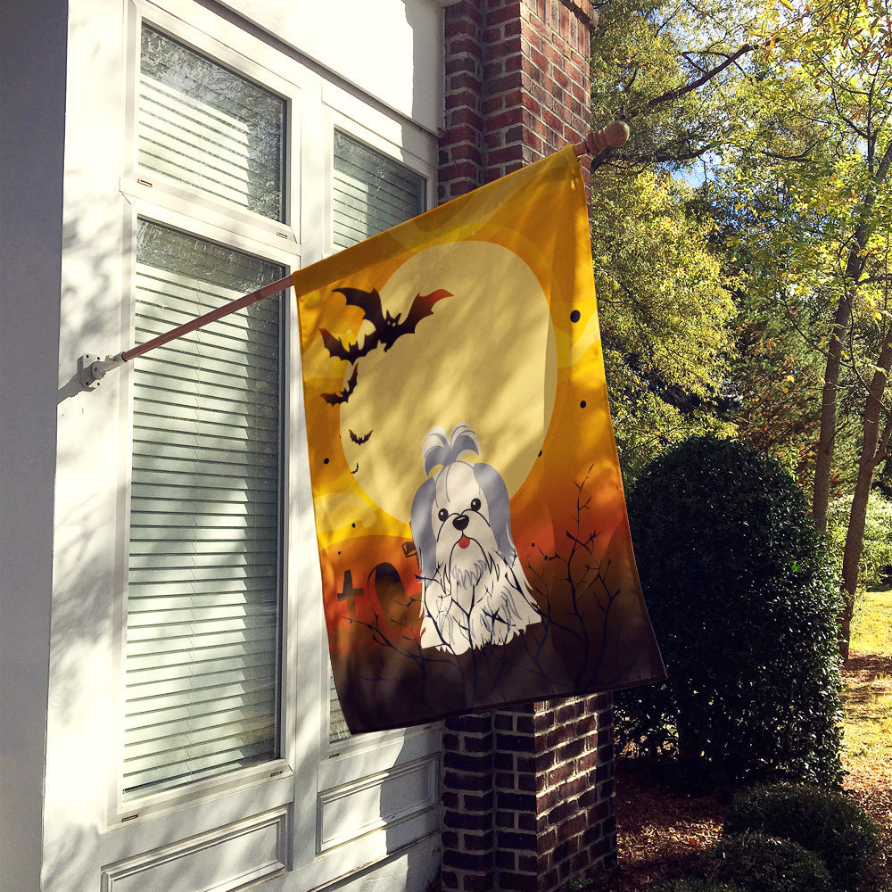 Halloween Shih Tzu Silver White House Flag 28x40 Porch Sleeve Pole Decorative Outside Yard Banner Artwork Wall Hanging, Polyester
