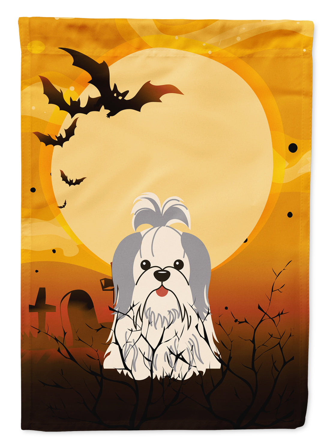 Halloween Shih Tzu Silver White Garden Flag Mailbox Decorative Yard Banner Outside Patio Artwork for Flower Beds, Garden Size, Multicolor