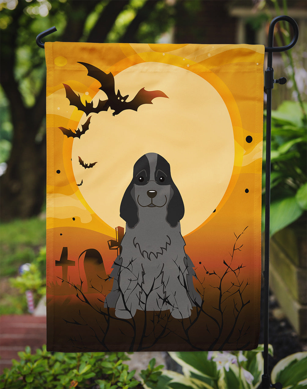 Halloween Cocker Spaniel Black Garden Flag Mailbox Decorative Yard Banner Outside Patio Artwork for Flower Beds, Garden Size, Multicolor