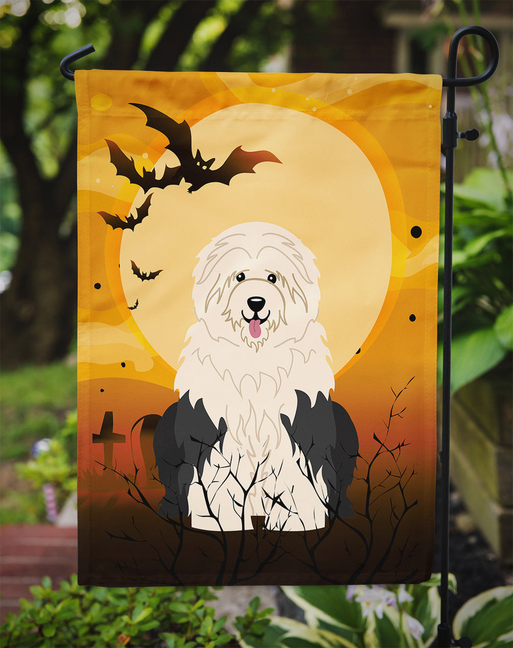 Halloween Old English Sheepdog Garden Flag Mailbox Decorative Yard Banner Outside Patio Artwork for Flower Beds, Garden Size, Multicolor