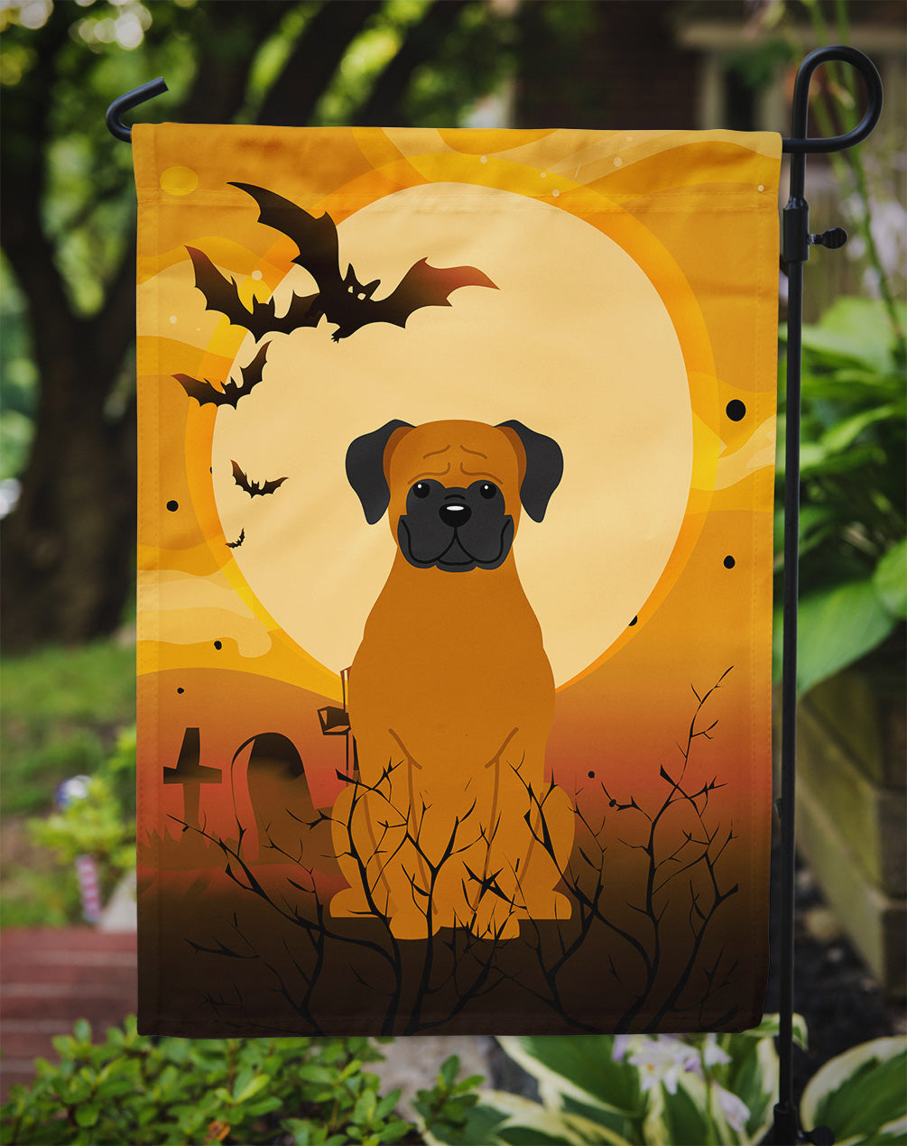 Halloween Fawn Boxer Garden Flag Mailbox Decorative Yard Banner Outside Patio Artwork for Flower Beds, Garden Size, Multicolor